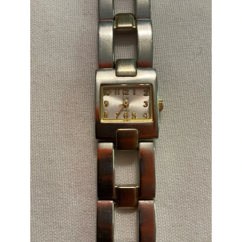 Essie Womens Two Tone Stainless Steel Quartz Watch Rectangular Face 5377